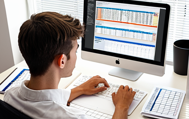 **A web designer meticulously organizing a self-study curriculum:** A young professional at a bright, modern desk covered in web design books, a laptop displaying code, and a neatly organized spreadsheet. The atmosphere is focused and determined, showcasing the dedication needed for self-taught web design.