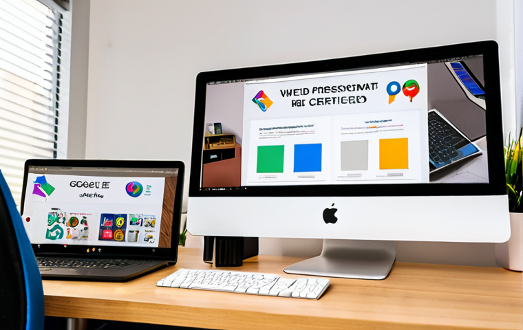 **Prompt:** A web designer proudly displaying digital badges for Google UX Design Professional Certificate and Adobe Certified Professional, alongside a vibrant portfolio showcasing diverse web design projects. The background features a modern office setting with dual monitors and design tools.