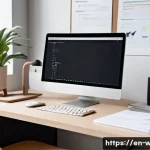 Home 22 웹디자인 자격증 독학 성공 사례 - A modern web designer’s workspace featuring a sleek laptop displaying an open Figma interface with c...