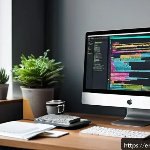 Home 30 웹디자인 CSS 프레임워크 활용 - A modern web developer’s workspace featuring a large high-resolution monitor displaying modular CSS ...