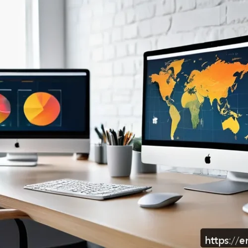 Home 17 웹디자인 성공 사례 분석 - A modern web designer’s workspace featuring multiple large monitors displaying heatmaps, click patte...